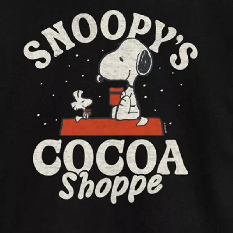 Peanuts Snoopy Cocoa Shoppe Cropped Tee Womens Crew Neck Short Sleeve Graphic T-Shirt