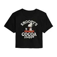 Peanuts Snoopy Cocoa Shoppe Cropped Tee Womens Crew Neck Short Sleeve Graphic T-Shirt