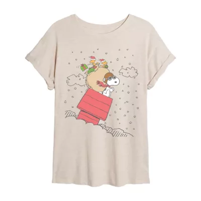 Peanuts Snoopy Flying Tee Womens Crew Neck Short Sleeve Graphic T-Shirt