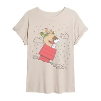 Peanuts Snoopy Flying Tee Womens Crew Neck Short Sleeve Graphic T-Shirt