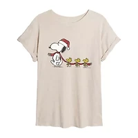 Peants Snoopy And Woodstock Scarf Tee Womens Crew Neck Short Sleeve Graphic T-Shirt