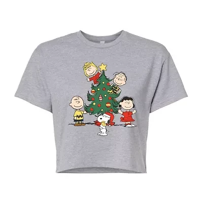 Peanuts Tree Cropped Tee Womens Crew Neck Short Sleeve Graphic T-Shirt