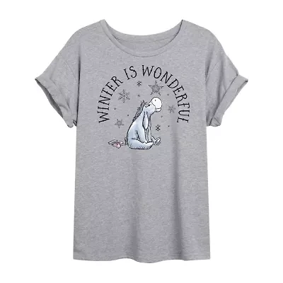 Winne The Pooh Eeyore Winter Tee Womens Crew Neck Short Sleeve Winnie Graphic T-Shirt