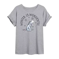 Winne The Pooh Eeyore Winter Tee Womens Crew Neck Short Sleeve Winnie Graphic T-Shirt