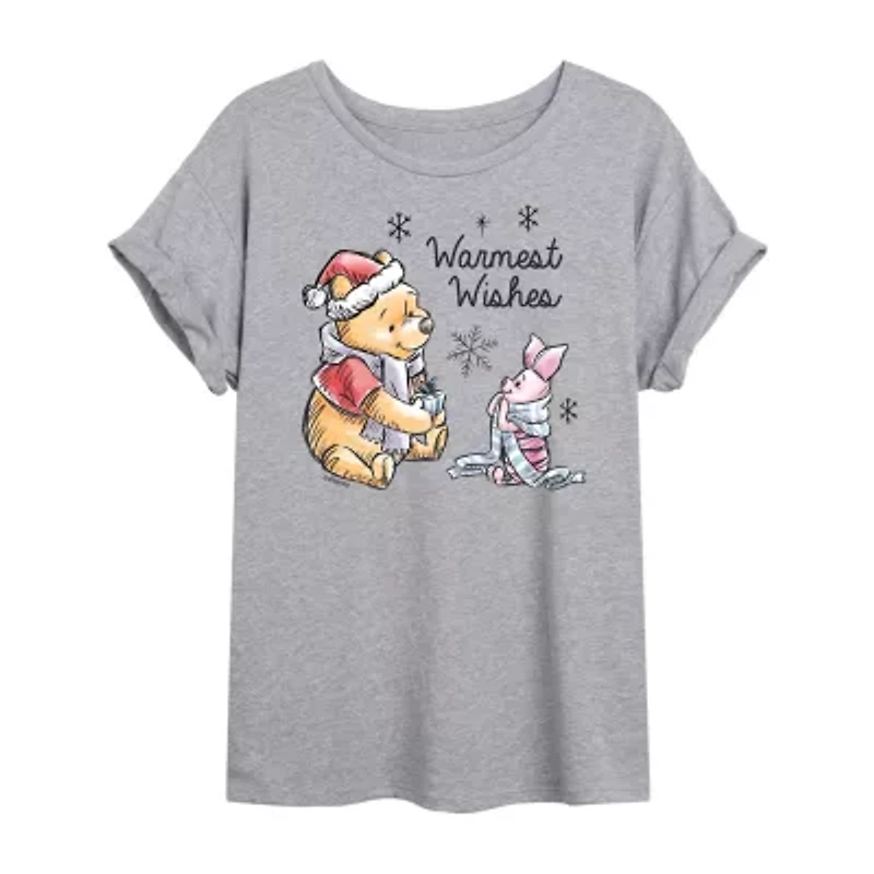 Winnie The Pooh And Piglet Wishes Tee Womens Crew Neck Short Sleeve Graphic T-Shirt