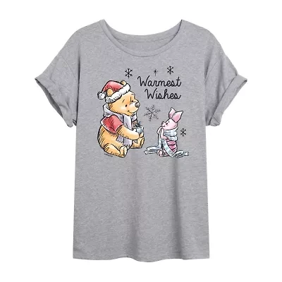 Winnie The Pooh And Piglet Wishes Tee Womens Crew Neck Short Sleeve Graphic T-Shirt