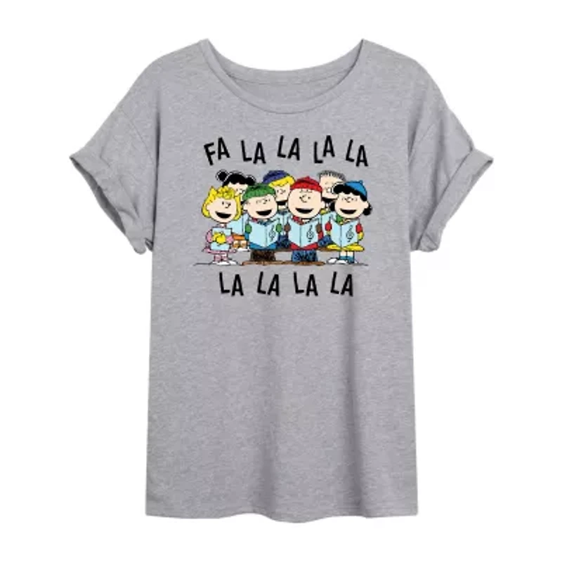 Peanuts Fa La Tee Womens Crew Neck Short Sleeve Graphic T-Shirt