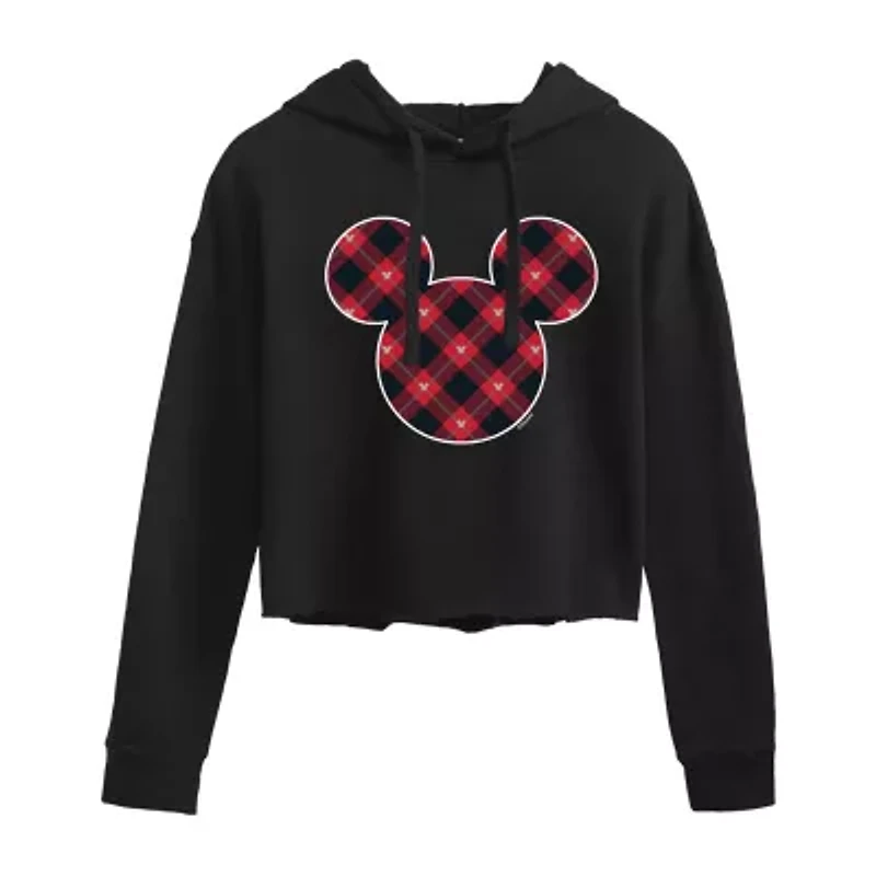 Plaid Cropped Womens Long Sleeve Mickey Mouse Hoodie