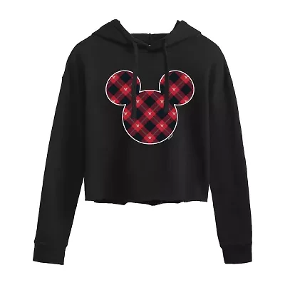 Plaid Cropped Womens Long Sleeve Mickey Mouse Hoodie