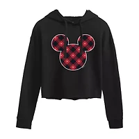 Plaid Cropped Womens Long Sleeve Mickey Mouse Hoodie