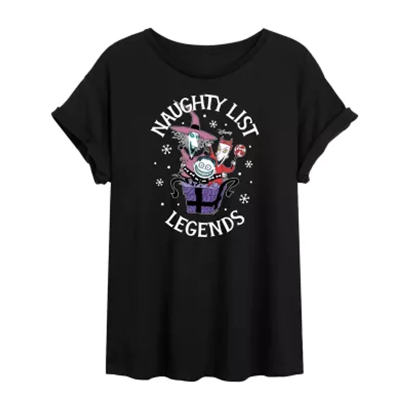 Nightmare Before Christmas Naughty List Tee Womens Crew Neck Short Sleeve Graphic T-Shirt