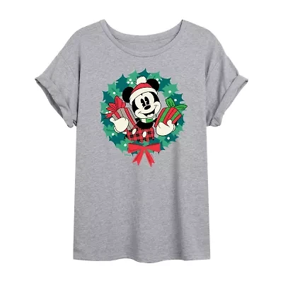 Womens Crew Neck Short Sleeve Regular Fit Mickey Mouse Graphic T-Shirt