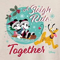 Mickey and Minnie Sleigh Ride Tee Womens Crew Neck Short Sleeve Friends Graphic T-Shirt