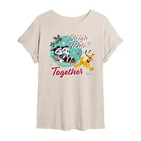 Mickey and Minnie Sleigh Ride Tee Womens Crew Neck Short Sleeve Friends Graphic T-Shirt