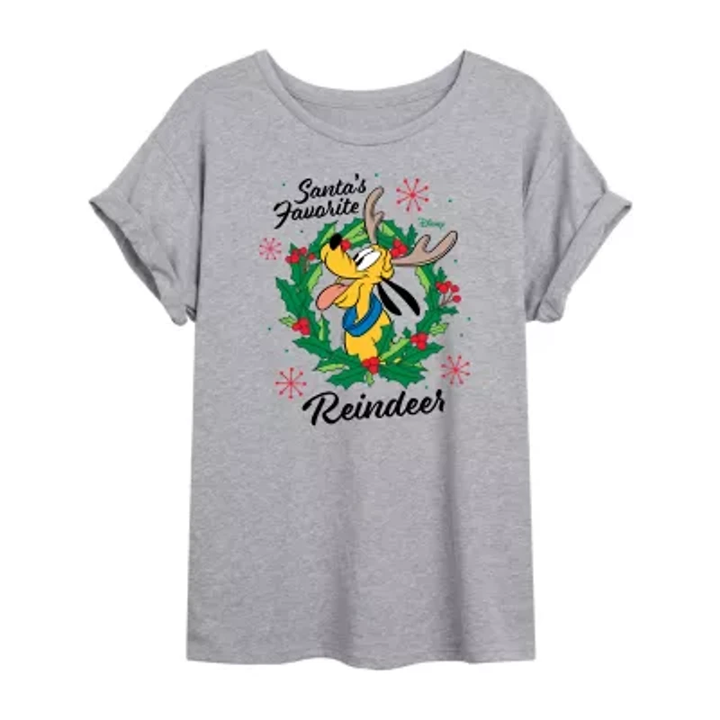 Pluto Reindeer Tee Womens Crew Neck Short Sleeve Graphic T-Shirt