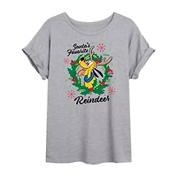 Pluto Reindeer Tee Womens Crew Neck Short Sleeve Graphic T-Shirt