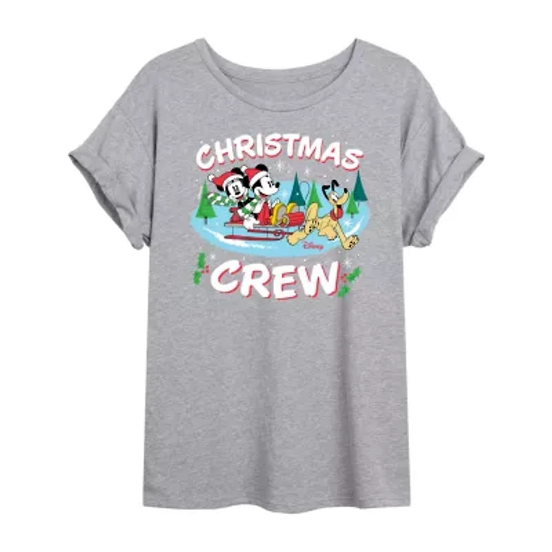Mickey and Friends Christmas Crew Tee Womens Neck Short Sleeve Graphic T-Shirt