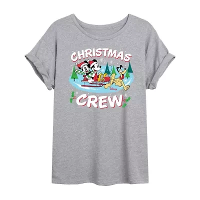 Mickey and Friends Christmas Crew Tee Womens Neck Short Sleeve Graphic T-Shirt