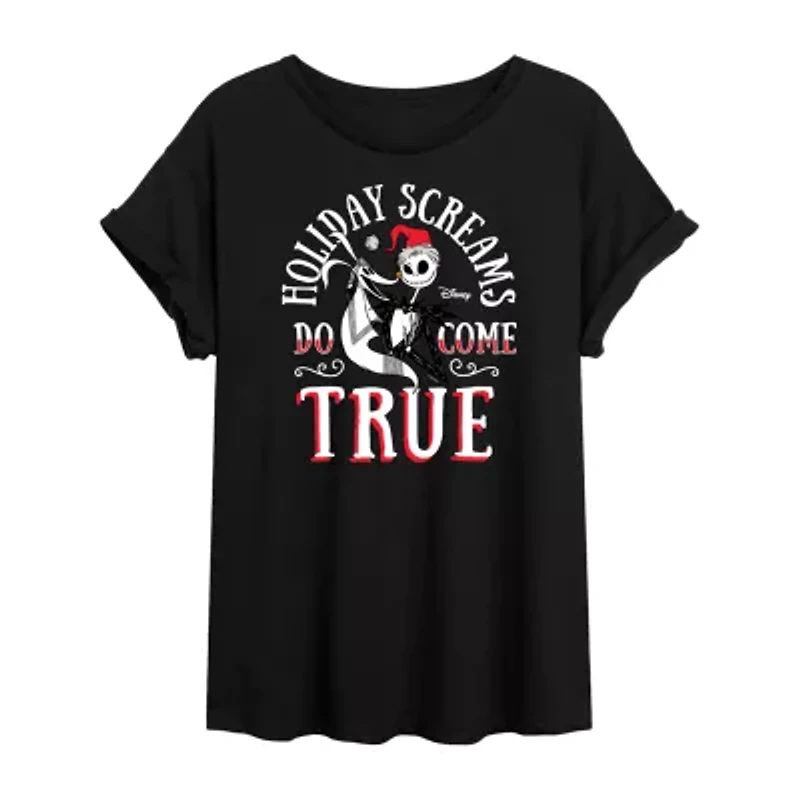 Nightmare Before Christmas Holiday Screams Tee Womens Crew Neck Short Sleeve Graphic T-Shirt