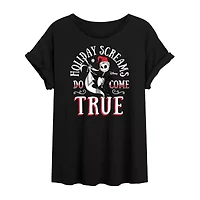 Nightmare Before Christmas Holiday Screams Tee Womens Crew Neck Short Sleeve Graphic T-Shirt