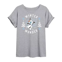 Frozen Olaf Winter Wonder Womens Crew Neck Short Sleeve Graphic T-Shirt