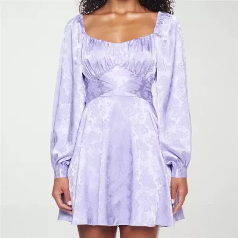 B. Smart Womens Long Sleeve Juniors Floral Satin Babydoll Dress