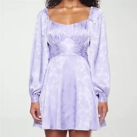 B. Smart Womens Long Sleeve Juniors Floral Satin Babydoll Dress