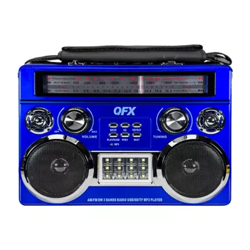 QFX AM/FM/SW Radio with Bluetooth, Flashlight, Floodlight, Telescopic Antenna, Carrying Strap