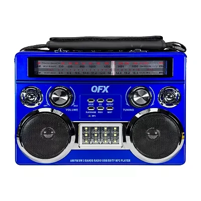 QFX AM/FM/SW Radio with Bluetooth, Flashlight, Floodlight, Telescopic Antenna, Carrying Strap