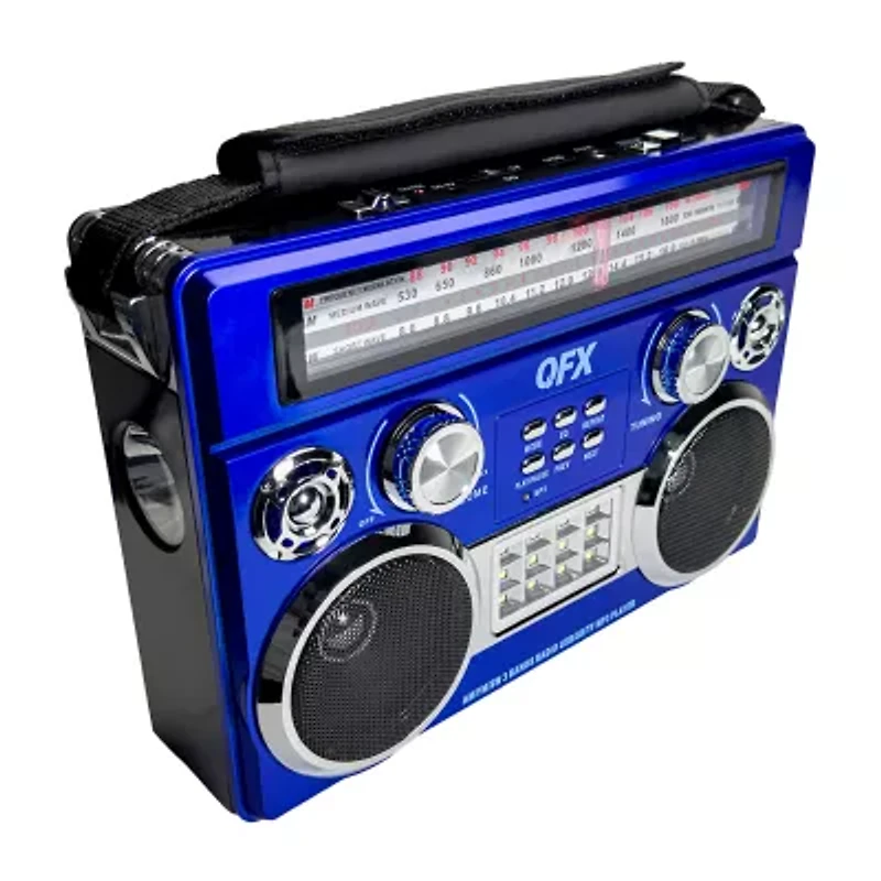 QFX AM/FM/SW Radio with Bluetooth, Flashlight, Floodlight, Telescopic Antenna, Carrying Strap