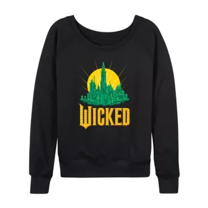 Emerald City Womens Boat Neck Long Sleeve Wicked Graphic T-Shirt