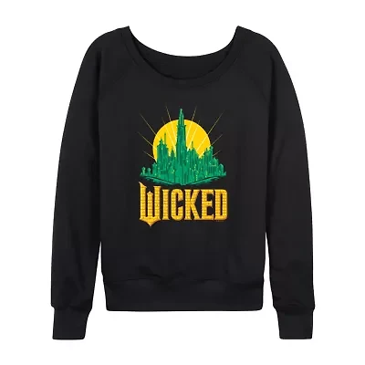 Emerald City Womens Boat Neck Long Sleeve Wicked Graphic T-Shirt