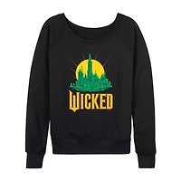 Emerald City Womens Boat Neck Long Sleeve Wicked Graphic T-Shirt