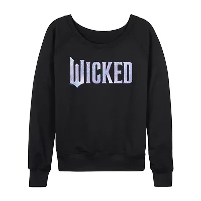 Wicked Sparkle Logo Womens Boat Neck Long Sleeve Graphic T-Shirt
