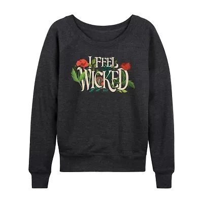 Womens Boat Neck Long Sleeve Regular Fit Wicked Graphic T-Shirt