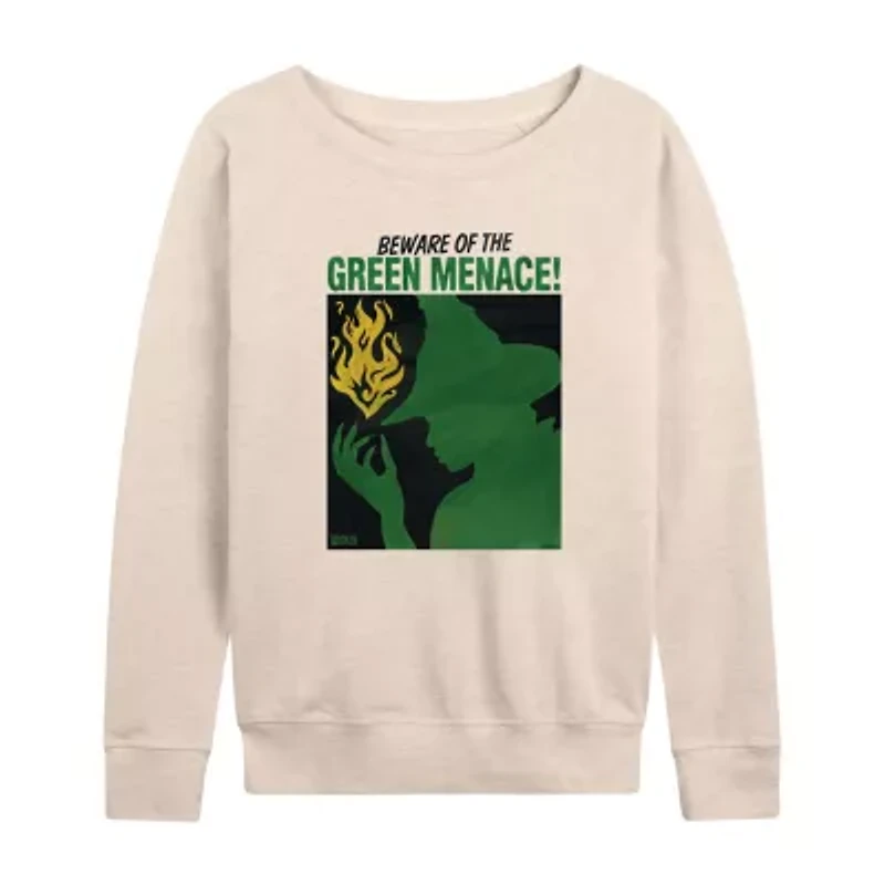Elphaba Green Menace Womens Boat Neck Long Sleeve Wicked Graphic T-Shirt