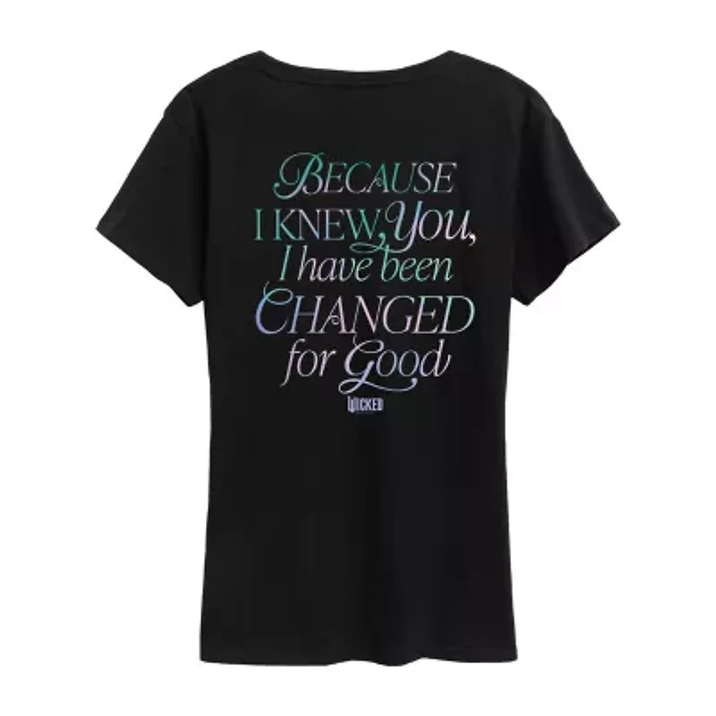 Wicked For Good Womens Crew Neck Short Sleeve Regular Fit Graphic T-Shirt
