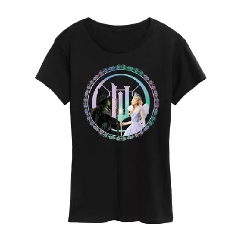 Wicked For Good Womens Crew Neck Short Sleeve Regular Fit Graphic T-Shirt