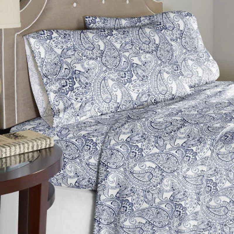 Pointehaven 200tc Print Crisp Percale Cotton Sheet Set