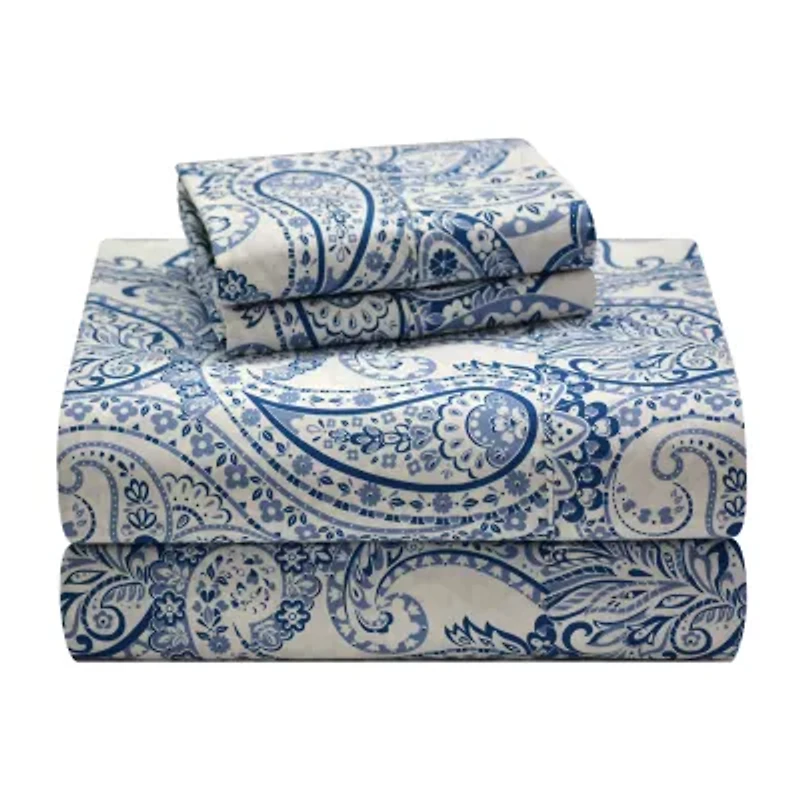 Pointehaven Print Crisp Percale Cotton Sheet Set