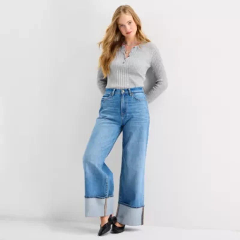 a.n.a Petite Womens Crew Neck Long Sleeve Pullover Sweater