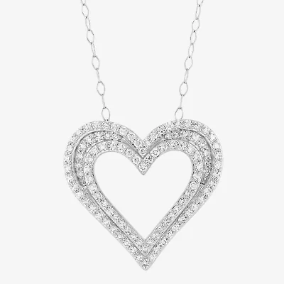 Limited Quantities! Womens 1 CT. T.W. Lab Grown White Diamond Sterling Silver Heart 18 Inch Pendant Necklace