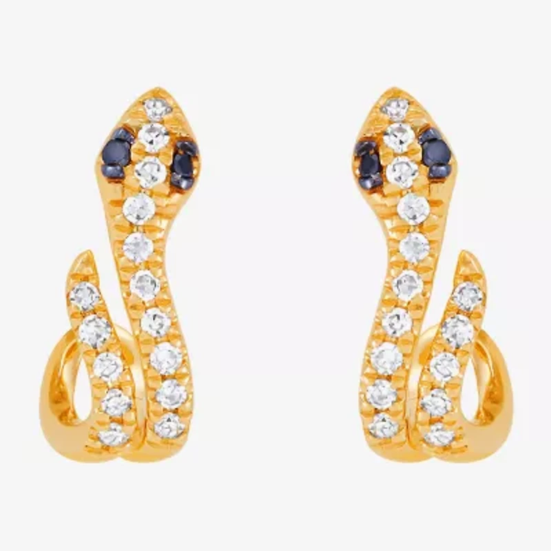 Limited Quantities! Snake Womens 1/10 CT. T.W. Natural Black Diamond 14K Gold 10.7mm Hoop Earrings