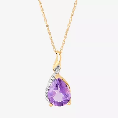 Limited Quantities! Womens Diamond Accent Genuine Purple Amethyst 10K Gold Pear 18 Inch Pendant Necklace