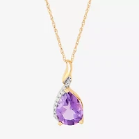 Limited Quantities! Womens Diamond Accent Genuine Purple Amethyst 10K Gold Pear 18 Inch Pendant Necklace