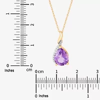 Limited Quantities! Womens Diamond Accent Genuine Purple Amethyst 10K Gold Pear 18 Inch Pendant Necklace