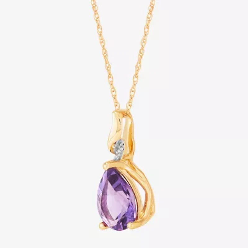 Limited Quantities! Womens Diamond Accent Genuine Purple Amethyst 10K Gold Pear 18 Inch Pendant Necklace