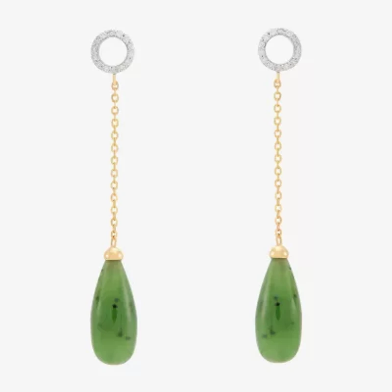 Limited Quantities! Womens 1/10 CT. T.W. Genuine Green Jade 10K Gold Drop Earrings