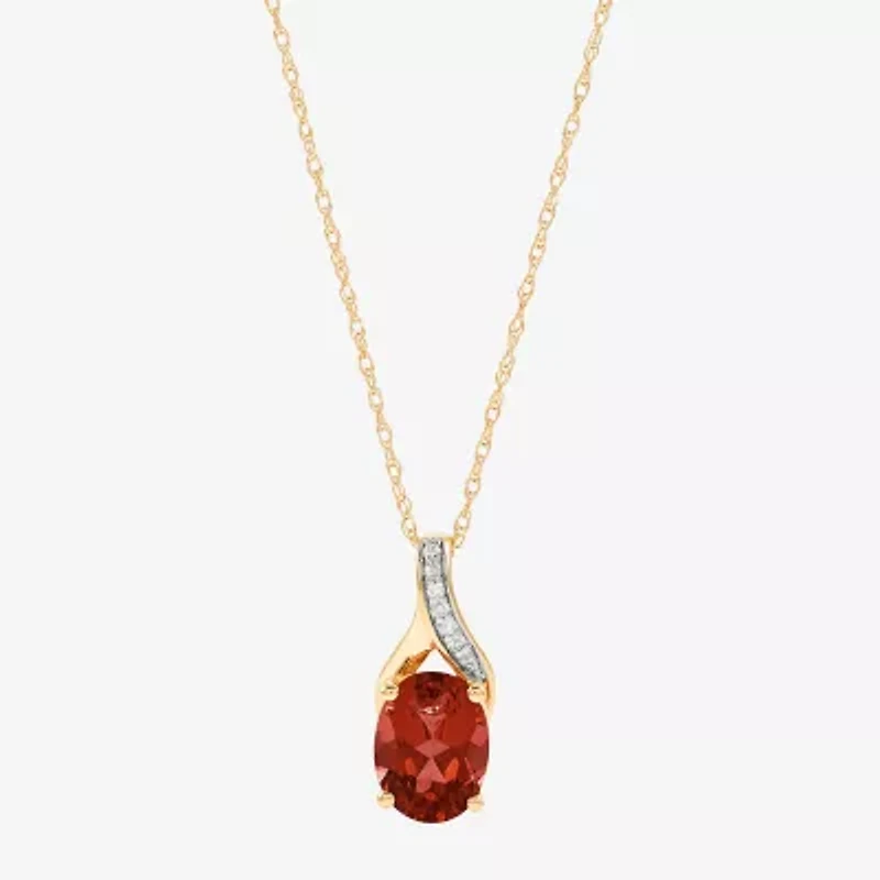 Limited Quantities! Womens Diamond Accent Genuine Red Garnet 10K Gold Oval 18 Inch Pendant Necklace