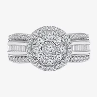 I-J / I2-I3 Womens 1 CT. T.W. Natural White Diamond 10K Gold Pear Side Stone Halo Engagement Ring